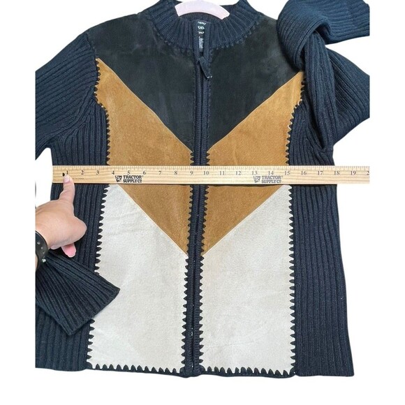 Designers Studio Originals Jacket Women's M Brown  Knit Patchwork 70s Retro Boho - Picture 7 of 8